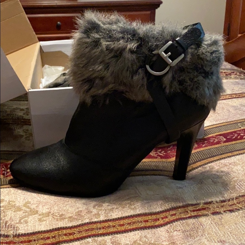Black Booties with Fur Trim